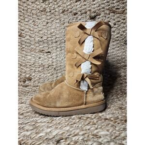 Koolaburra UGG Victoria Tall Winter Boots Suede Chestnut Fur Bow Girls Size 3
